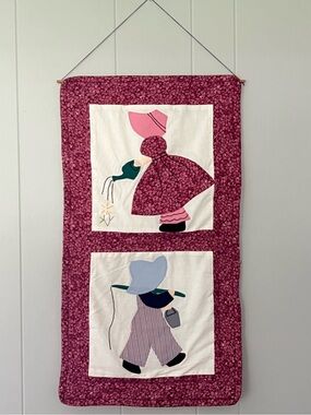 Vintage Handmade Sunbonnet Sue Overall Sam Appliqué Fabric Wall Hanging